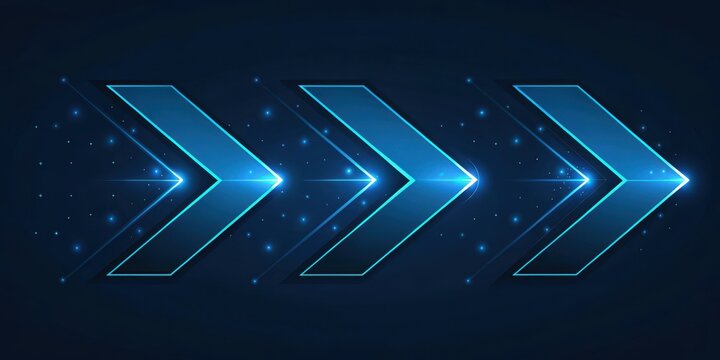 Abstract Glowing Blue Arrows Pointing Rightward on Dark Background
