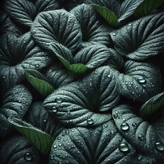 Obraz premium Close-up view of numerous dark green leaves, densely packed together. 