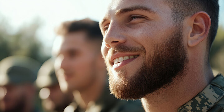 Close-up Portrait of a Smiling Soldier in Uniform
