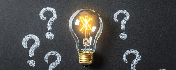 A light bulb highlighting the questions who, why, when, and how, symbolizing the pursuit of answers and insight in forensic psychology