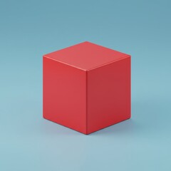 Fototapeta premium Minimalist bright red cube on light blue background
