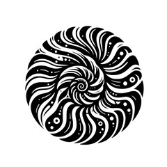 Nautilus Shell: Abstract Spiral Ocean Life, Black and White Graphic Design.  Nature-Inspired Vector Art, Marine Animal Illustration.