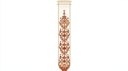 Obraz premium Clear Test Tube with Reddish Brown Particles in Decorative Pattern