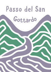 Naklejka premium Gothard Pass, Passo del San Gottardo, Switzerland, Swiss Alps - poster, sticker, t-shirt, wall art, souvenir printing for gift