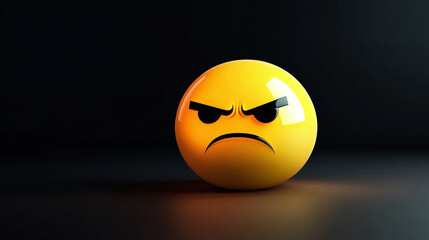 Fototapeta premium Sad angry emoji emoticon with dark black background, sadness concept