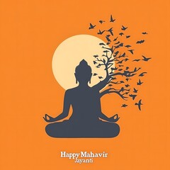 Happy mahavir jayanti poster with mahavir silhouette