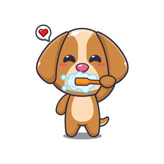 dog mascot cartoon character vector illustration brushing teeth.