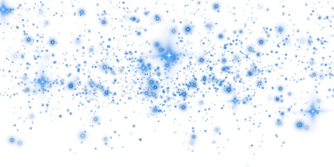 Blue sparks of dust and blue stars shine with special light. Christmas light effect. Blue sparkling particles of magic dust. PNG.