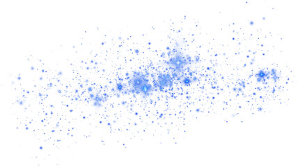 Blue sparks of dust and blue stars shine with special light. Christmas light effect. Blue sparkling particles of magic dust. PNG.