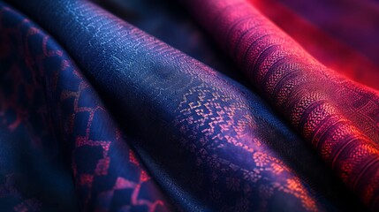A close up of dark blue and red fabric background