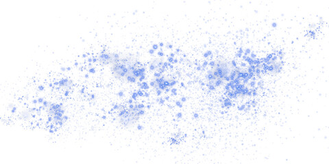 Blue sparks of dust and blue stars shine with special light. Christmas light effect. Blue sparkling particles of magic dust. PNG.