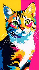 Cat bright colorful and vibrant poster illustration, funny cat phone wallpaper, cute animal wallpaper hd