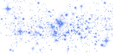Blue sparks of dust and blue stars shine with special light. Christmas light effect. Blue sparkling particles of magic dust. PNG.