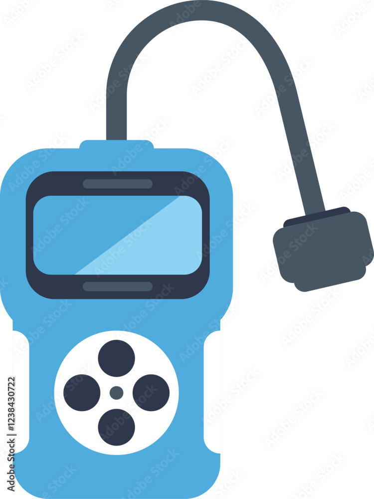 Poster gas detector measuring methane level showing percentage on screen, portable device for detecting nat
