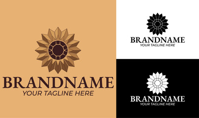 Fototapeta premium Geometric Sunflower Logo Design Template for Florists, Home Decor, and Natural Brands