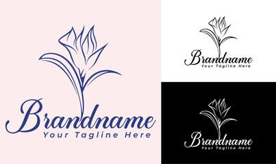 Elegant Hand-Drawn Flower Logo Design Template for Boutique, Wedding, and Beauty Brands