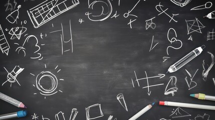 A chalkboard-style background with realistic chalk smudges and doodles in white.