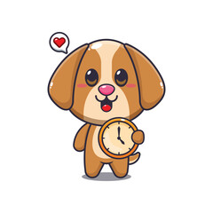 dog mascot cartoon character vector illustration with clock.