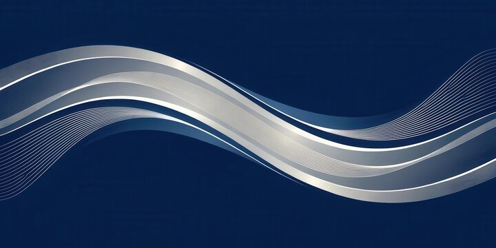 Abstract silver and blue wave design, elegant flowing lines on a dark background