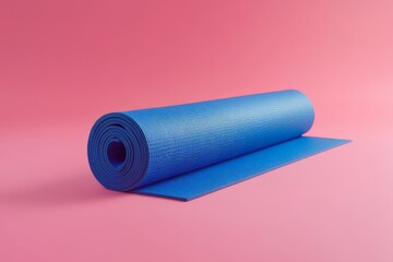 Bright Blue Yoga Mat on Pink Background