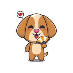 Obraz premium dog mascot cartoon character vector illustration with hand fan.