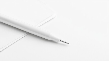 White pen on blank card, minimalist design, office background, stationery mockup