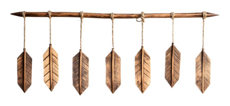 Hanging wooden arrows on a transparent background. isolated background.