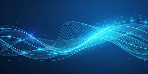 Abstract Flowing Light Waves A Digital Art Design Featuring Glowing Blue Curves and Sparkling Particles