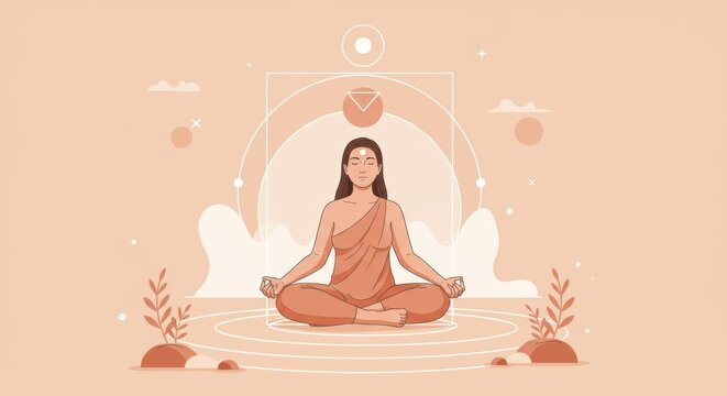 Peaceful meditation illustration of a woman in serene balance