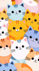 Cute Cartoon Cats Huddle Pastel Background, funny cat phone wallpaper, cute animal wallpaper hd