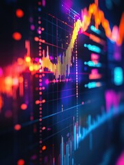 Fototapeta premium Close-up of a dynamic financial chart with colorful indicators and data points illustrating market trends.