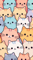 Cute Cartoon Cats Huddle Pastel Background, funny cat phone wallpaper, cute animal wallpaper hd