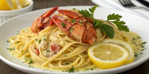 Creamy Lobster Pasta with Lemon Garnish A Delicious Dish