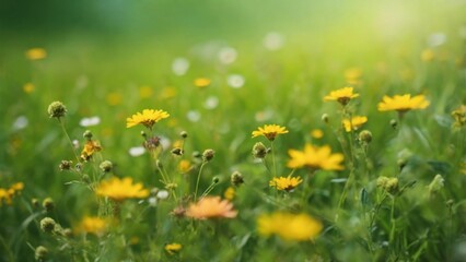 Fototapeta premium Beautiful Yellow Wildflowers in a Serene Sunny Field