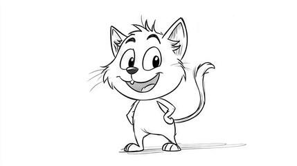 Obraz premium A black and white sketch of a grinning feline perched against a pristine backdrop