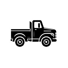 Classic Pickup Truck Icon: Black and White Vector Graphic. Perfect for transportation, delivery, and logistics designs.