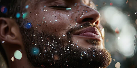 Close-up of Man's Face with Glitter