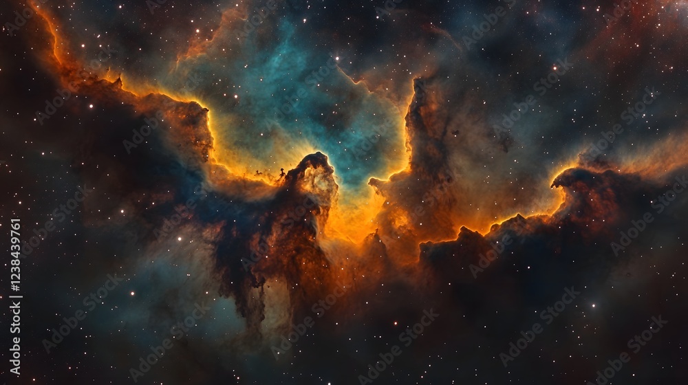 Poster breathtaking cosmic explosion in the heart of the galactic landscape fiery nebulae and swirling stel