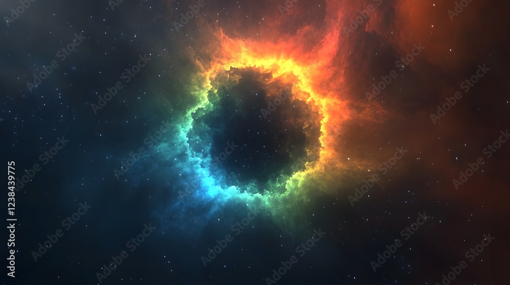 Leinwandbilder Breathtaking cosmic fiery explosion in a vibrant and colorful nebula deep within the enigmatic and primordial expanse of the universe showcasing the dynamic and ethereal nature of celestial phenomena