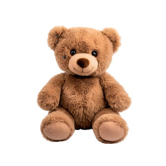 A fluffy brown teddy bear with soft fur, sitting upright on a white background. Transparent background


