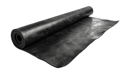 Rolled up black rubber sheet on transparent background