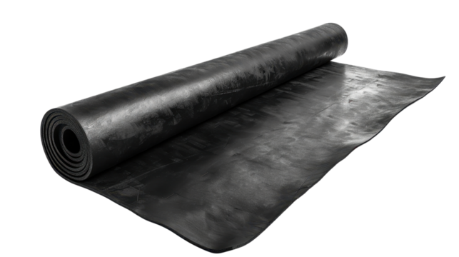 Rolled up black rubber sheet on transparent background