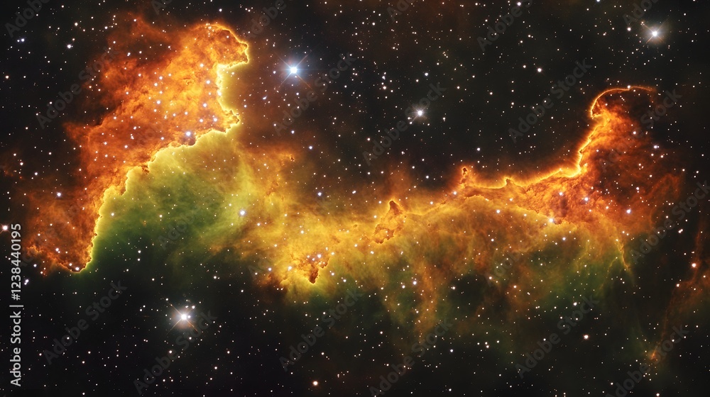 Poster breathtaking fiery cosmic nebula in the infinite expanse of the universe showcasing the dramatic and