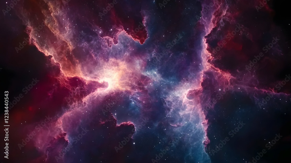 Poster Breathtaking image of a mesmerizing cosmic explosion within a vibrant and dynamic nebula cluster showcasing the raw power and beauty of the universe