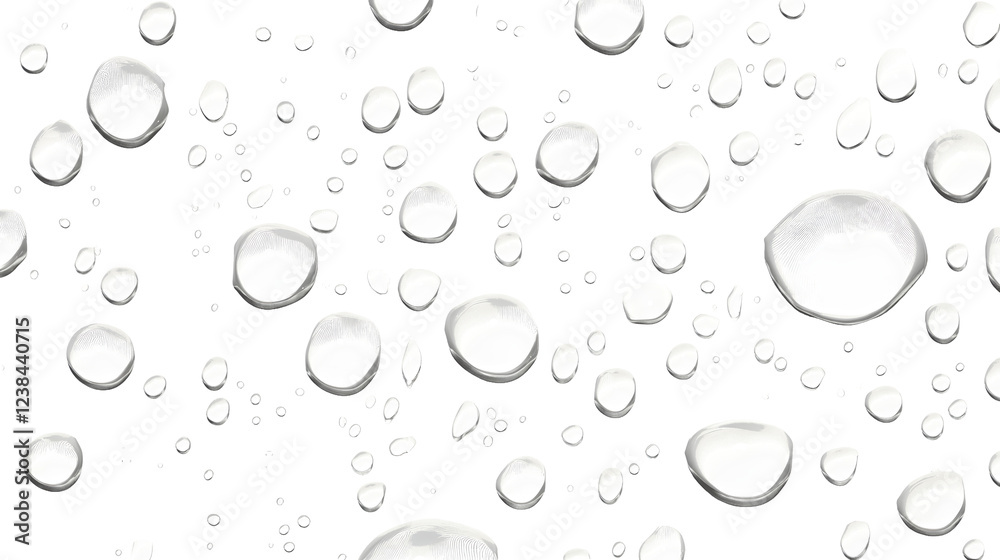Poster background featuring a close up of transparent water droplets with glistening reflections and a sere