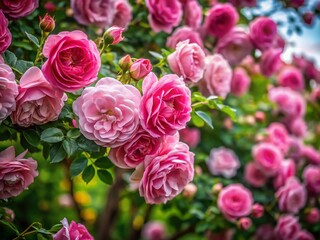 Obraz premium Beautiful Pink Rose Bush in Bloom