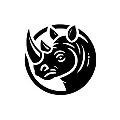 Majestic Rhino Head: A Striking Black and White Animal Logo Design