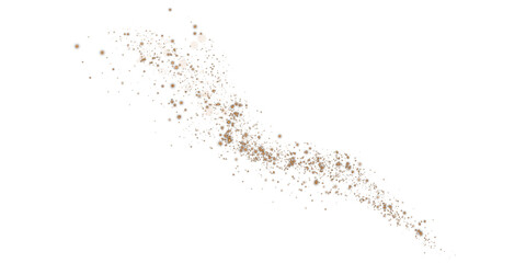 Golden sparks of dust and golden stars shine with special light. Christmas light effect. Golden sparkling particles of magic dust. PNG.