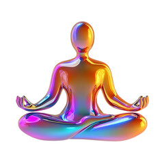 Iridescent Yoga Figure: A captivating, abstract 3D rendering of a human figure in a serene yoga pose, imbued with vibrant, iridescent colors, radiating peace and inner harmony. 