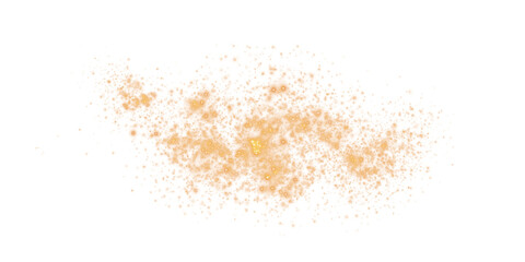 Golden sparks of dust and golden stars shine with special light. Christmas light effect. Golden sparkling particles of magic dust. PNG.